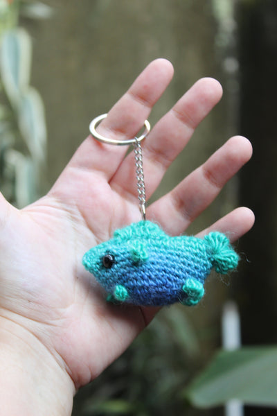 Blue-to-Turquoise Little Fish Keychain with Legs — Amigurumi
